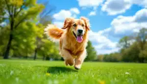 chien heureux courant parc