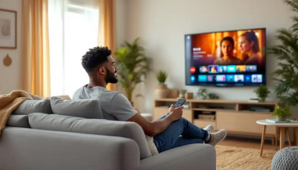 personne assise canape tv
