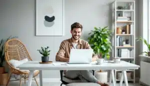 personne ordinateur cafe sourire