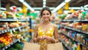 personne souriante supermarche