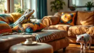 adopter un iguane ou un mini-cochon : compagnons aussi surprenants qu’attachants salon iguane cochon