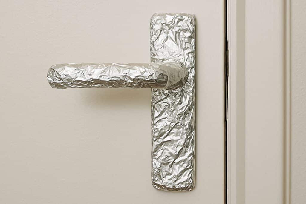 papier aluminium sur les poignées de porte