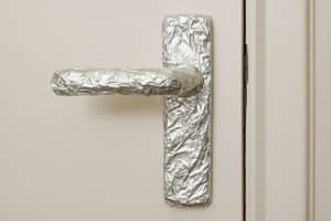 papier aluminium sur les poignées de porte
